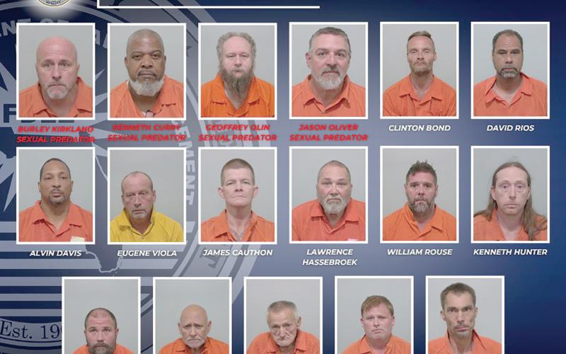 Seventeen sexual offenders and sexual predators were recently arrested in Columbia County for violating registration laws. The suspects were arrested during a joint operation — Operation Running Wild —conducted by the Florida Department of Law Enforcement, Columbia County Sheriff’s Office, Lake City Police Department, Florida Department of Correctsions and State Attorney’s Office for the Third Judicial Circuit. (COURTESY)