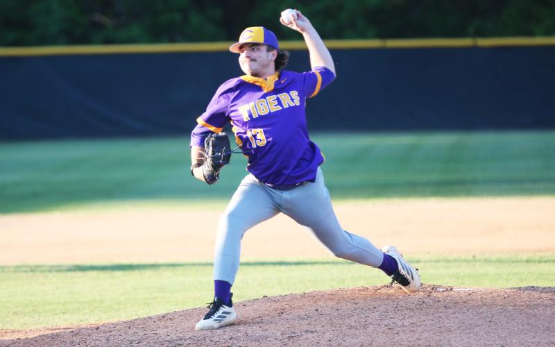 Columbia pitcher Kyler Keen pitches against Fleming Island during the District 3-5A championship on April 16. (JORDAN KROEGER/Lake City Reporter)
