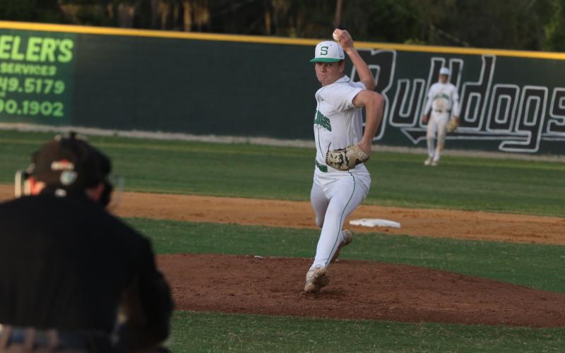 Suwannee starter Kyler Watson throws a pitch during Tuesday’s 11-3 win over Newberry. (MORGAN MCMULLEN/Lake City Reporter)