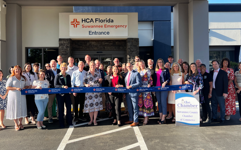 HCA Healthcare leadership is joined with Suwannee County Chamber of Commerce and local elected officials for a ribbon cutting ceremony to celebrate the new state-of-the-art CT scanner at HCA Florida Suwannee Emergency. (COURTESY)