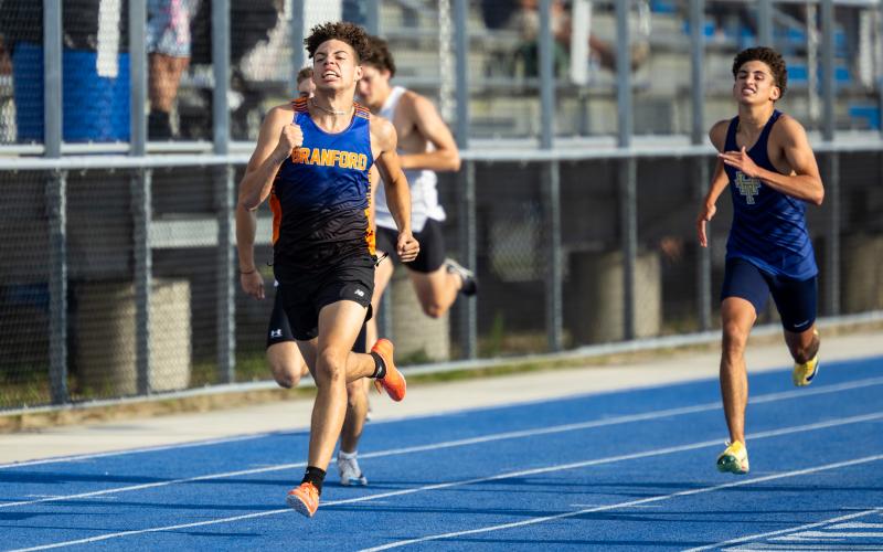 Branford's Blake Pilkington won the Region 2-1A title in the 400m on Friday. (JACK HOWDESHELL/Lake City Reporter)