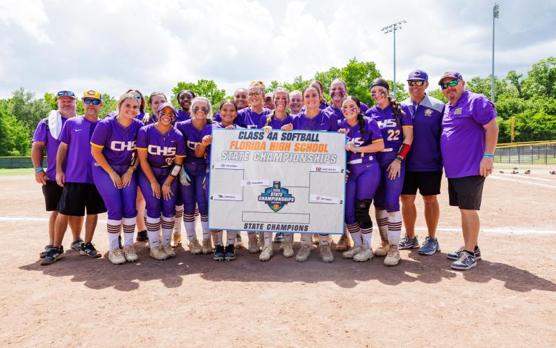 Columbia shows off the Class 4A Final Four bracket after defeating Seminole 6-5 in the state semifinals on Thursday. (JACK HOWDESHELL/Lake City Reporter)