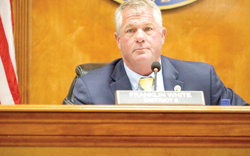 Suwannee County Commission Chairman Franklin White said he was frustrated by the fact the North Florida Water Utilities Authority didn’t discuss Columbia County’s sewer plant before it was sold. The Suwannee board, though, still unanimously voted to continue supporting the joint utility group. (JAMIE WACHTER/Lake City Reporter)