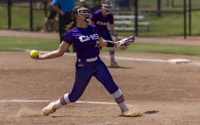 Columbia pitcher Ryleigh Stone hurls a pitch against Seminole in the Class 4A state semifinals on May 21. (JACK HOWDESHELL/Lake City Reporter)