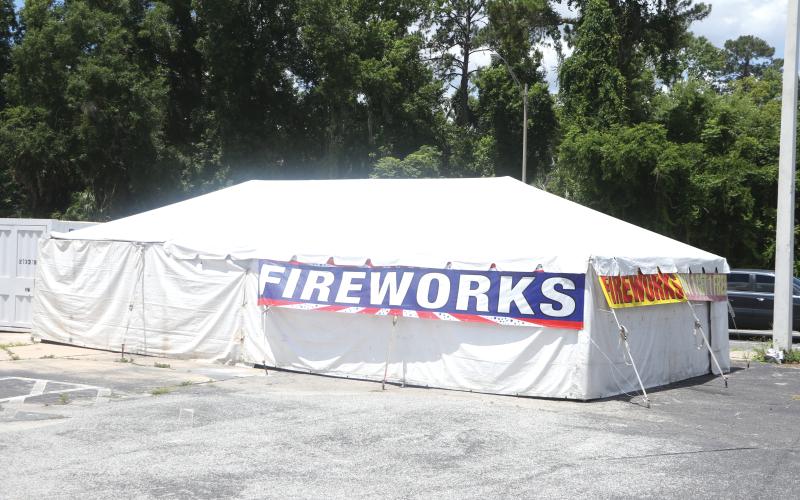 Fireworks tents, such as the one on the corner of SW Main Boulevard and SW Baya Drive, are open for business after Columbia County recently lifted its burn ban. (MORGAN MCMULLEN/Lake City Reporter)