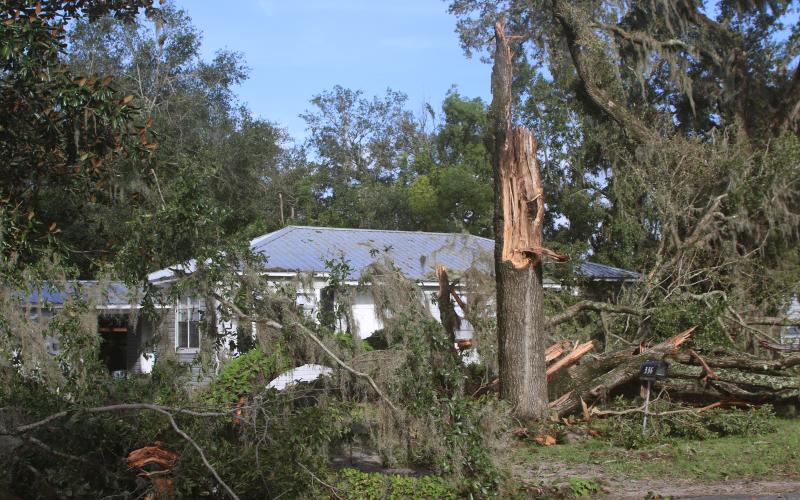 A tree snapped in front of a Lake City house during Hurricane Helene in September 2024. (FILE)
