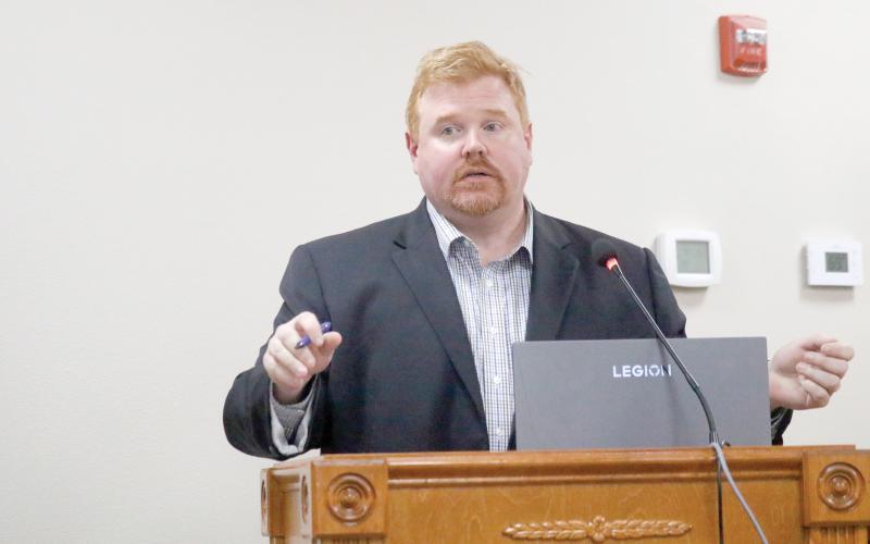 Suwannee County Attorney Adam Morrison said any ban or moratorium on data centers would be void because of a state law passed in 2025 that restricts changes to Land Development Regulations. (JAMIE WACHTER/Lake City Reporter)