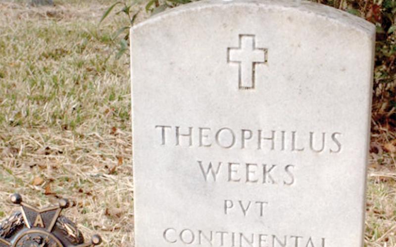 Theophilus Weeks’ headstone at Price Creek Cemetery. Weeks served in the Revolutionary War before settling in Columbia County near Ellisville. (COURTESY)
