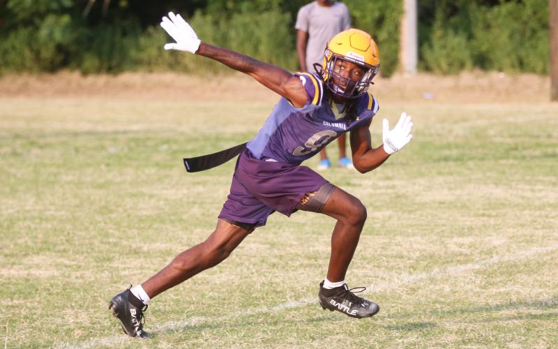 Columbia cornerback Javion Willis runs through a drill during Tuesday’s practice. Willis, a transfer from Mandarin, is competing for a starting job in the Tigers’ secondary. (JORDAN KROEGER/Lake City Reporter)