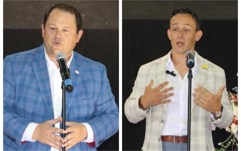Chase Brannan (left) and Marshall Rawson, Republican candidates for the District 10 state representative seat, spoke during a forum Thursday outlaying their priorities. (Photos by TONY BRITT/Lake City Reporter)