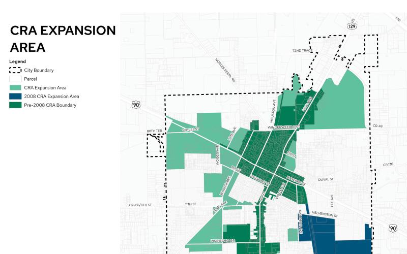 The proposed expansion of the Live Oak Community Redevelopment Agency district would include vacant lands around Lowe’s on the north side of Live Oak, an area prime for commercial development. (COURTESY)
