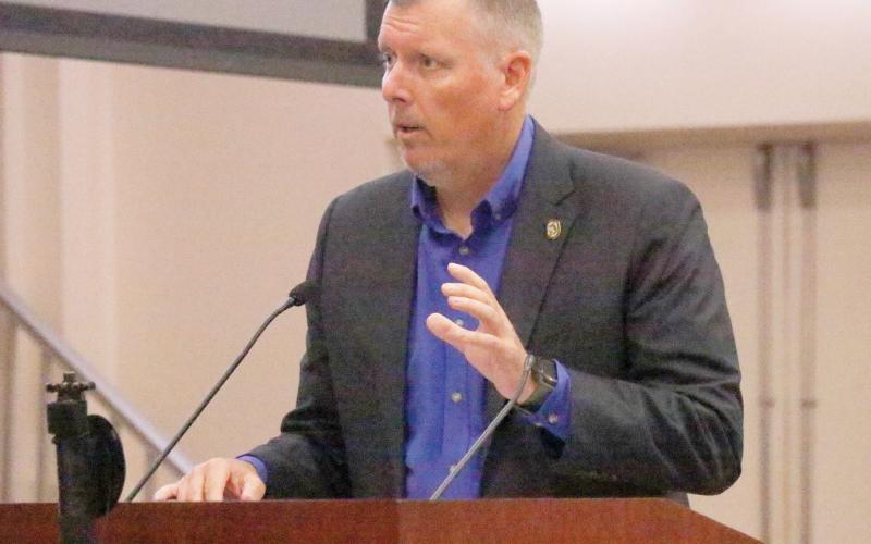 Florida Fish and Wildlife Conservation Commission Regional Director Chris Wynn thanked the Columbia County Commission on Thursday for the county’s help in getting the Osceola Shooting Range ready to reopen. It opened again Friday following a wildfire in the forest in April. (JAMIE WACHTER/Lake City Reporter)