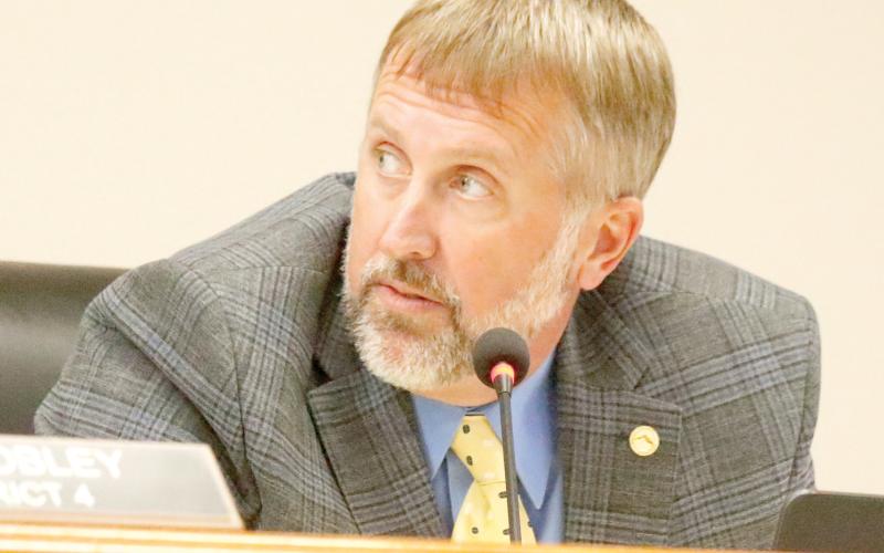 Suwannee County Commissioner Travis Land said Tuesday that he was concerned with not seeking bids on a project as large as the $865,00 engineering and design of an elevated water tower. (JAMIE WACHTER/Lake City Reporter)