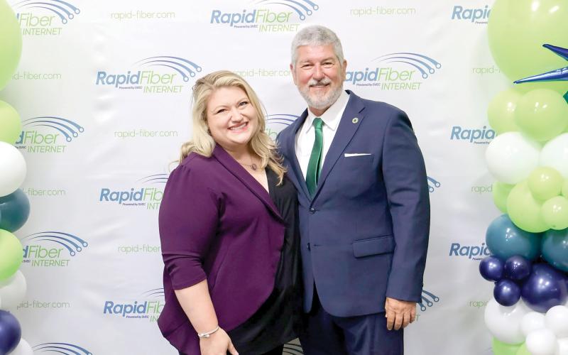 Congresswoman Kat Cammack and Mike McWaters, the president and CEO of SVEC and the chairman for the board of managers of Rapid Fiber Internet, are pictured at the Aug. 12 celebration of the Rapid Fiber service rollout completion. It is now available to all SVEC members. (COURTESY RAPID FIBER INTERNET)