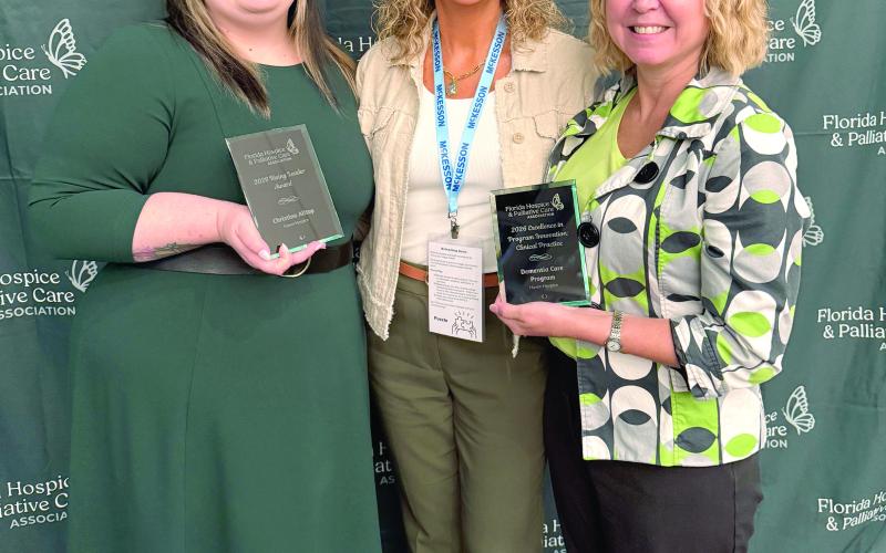 Haven Hospice was honored at the Florida Hospice and Palliative Care Association Awards of Excellence with the Excellence in Program Innovation Award for Clincial Practice for its Dementia Care Program. Haven Patient Care Representative Christina Alltop (left) also won the Rising Leader Award. (COURTESY HAVEN HOSPICE)