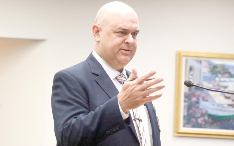 Mark Leone, a representative from the Florida State Fraternal Order of Police, said any renegotiations that don’t come with a rejected contract could constitute ‘unfair labor practice.’ (JAMIE WACHTER/Lake City Reporter)