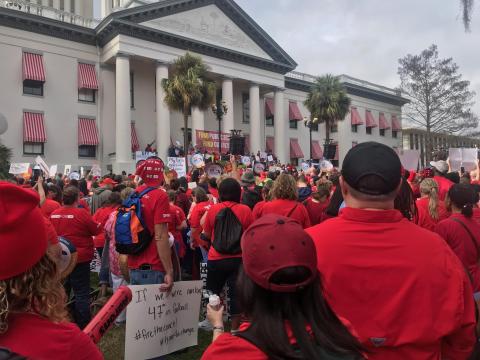 Teachers, students and concerned citizens attend the teachers rally in front of the old capitol building in Tallahassee on Monday. (COURTESY)