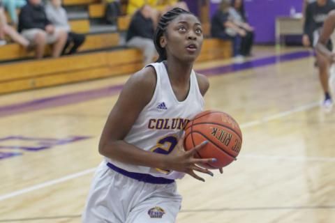 Columbia guard Na’Haviya Paxton drives to the basket against Gainesville on Nov. 19, 2019. (BRENT KUYKENDALL/Lake City Reporter)