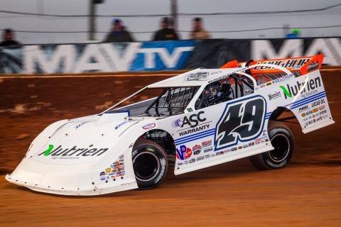 Jonathan Davenport spent this week in Tampa for the Winter Nationals at East Bay Raceway Park, and ran into trouble Wednesday. He hooked a rut, folded under his nose on the right front and was plowed into from behind, totaling his No. 49 car. (HEATH LAWSON/Special to the Reporter)