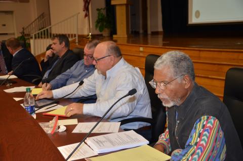 County Commissioners are seen just before the start of Thursday’s meeting. From right are Ron Williams, Rocky Ford, Bucky Nash, Chairman Toby Witt and Tim Murphy. (CARL MCKINNEY/Lake City Reporter)