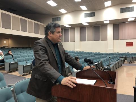 Sheriff Mark Hunter addresses the Charter Review Commission on Tuesday. (CARL MCKINNEY/Lake City Reporter)