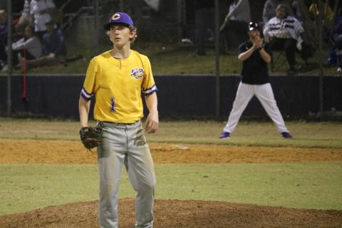 Columbia pitcher Cole Chancey awaits a throw during Tuesday’s game against Gainesville. (ZACH ABOLVERDI/Lake City Reporter)