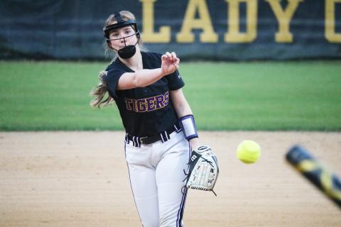 Columbia pitcher Emma Edson hurls a pitch to the plate against Buchholz on Tuesday night. (ZACH ABOLVERDI/Lake City Reporter)