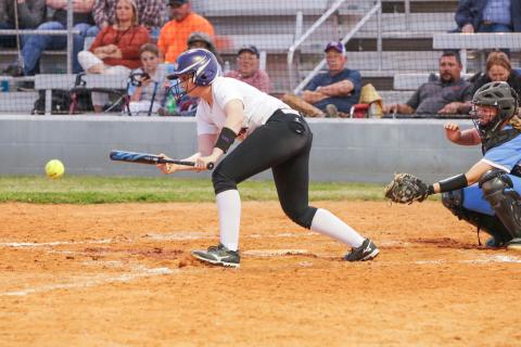 Columbia first baseman Addison Maxwell lays down a bunt against Chiefland on March 10. (BRENT KUYKENDALL/Lake City Reporter)