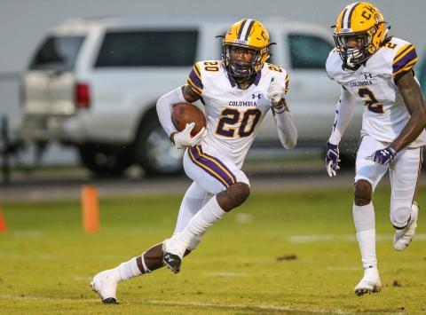 Columbia defensive back Shyheim Brown returns a kickoff against Oakleaf last season. (FILE)