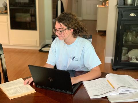 CHS senior Delaney Williams is seen hitting the books at home on Monday. (COURTESY)