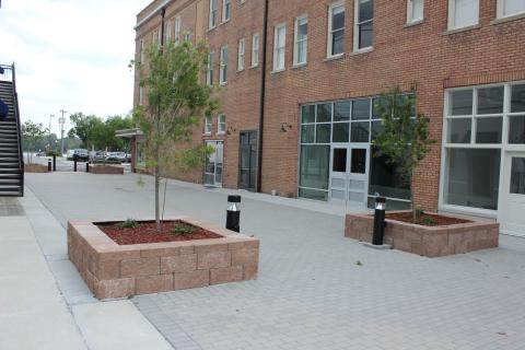 A new bar, Prohibition, will open in The Blanche building, at the location where the double silver doors, center, are located. The business will face the bricked pedestrian walkway on the former Veterans Street.                   Friends Toby Witt and Cimaron Holt plan to open the bar in June. It will be the first commercial tenant in the newly renovated Blanche building. (TODD WILSON/Lake City Reporter)