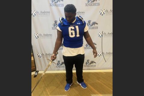 Columbia center Marvin Farmer on his visit to St. Andrews in February. (COURTESY)