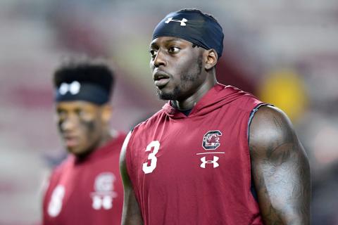Javon Kinlaw of the South Carolina Gamecocks warms up before their game against the Appalachian State Mountaineers at Williams-Brice Stadium on Nov. 9, 2019 in Columbia, S.C. (JACOB KUPFERMAN/Getty Images/TNS)