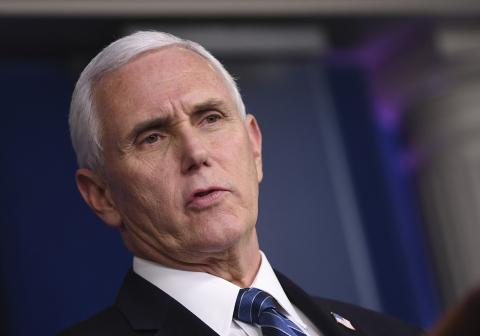 Vice President Mike Pence speaks at a Coronavirus briefing at the White House on April 10, in Washington, DC. (KEVIN DIETSCH/Pool/ABACAPRESS.COM/TNS)