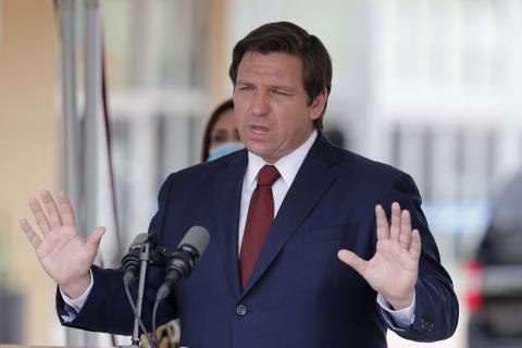 Florida Gov. Ron DeSantis speaks Thursday. (AP PHOTO)