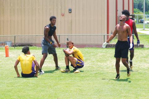 Columbia receiver Jace Hoskey catches a touchdown pass during summer conditioning last June. (FILE)