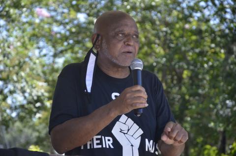 Glenel Bowden, a civil-rights activist, former Lake City Council member and former congressional staffer, greets the crowd at a unity rally against racism. The rally came as part of the aftermath of the death of George Floyd. (CARL MCKINNEY/Lake City Reporter)