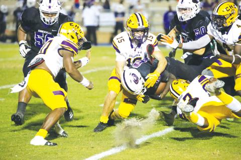 Columbia linebacker Jaden Dunn makes a tackle against Gainesville last season. (FILE)