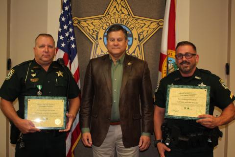 From left are Lieutenant Chris Sharpe, Sheriff Mark Hunter and Corporal Matthew Baucom. (COURTESY)