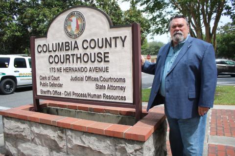 P. DeWitt Cason, who has served as the Columbia County Clerk of Circuit Court and Comptroller for 32 years, stands outside the Columbia County Courthouse on Wednesday afternoon. Cason recently submitted his resignation papers to Gov. Ron DeSantis with plans to leave office 2 p.m. Aug. 14. (TONY BRITT/Lake City Reporter)