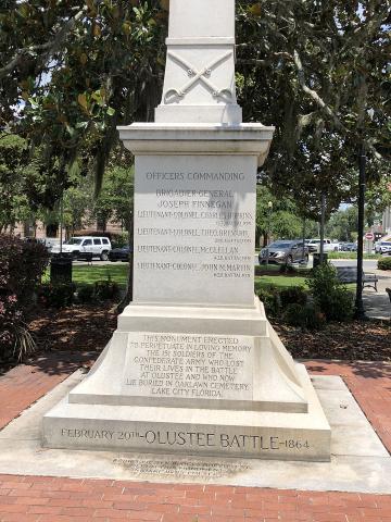 Olustee Park, which contains the controversial Confederate monument, may be owned by the county. (FILE photo)
