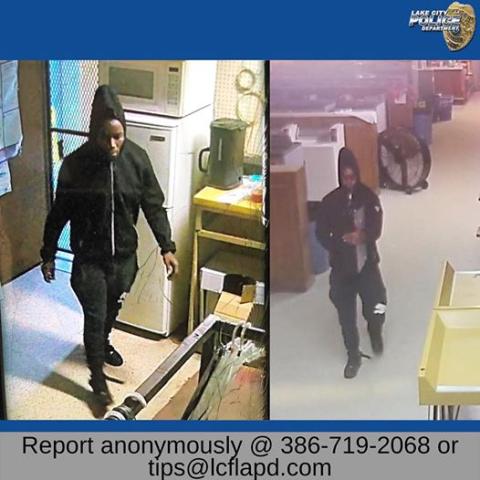 The suspect was caught on a surveillance camera during his burglary of Gateway Cleaners on Sunday. (COURTESY LAKE CITY POLICE DEPARTMENT)
