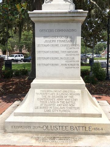 The Confederate monument at Olustee Park in downtown Lake City is pictured. (FILE)