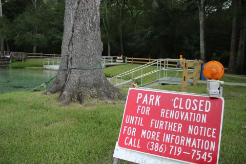 Rum Island Park in Fort White has been closed for nearly a year for renovations, including wooden fencing and aluminum stairways that provide access to the springs. (TONY BRITT/Lake City Reporter)
