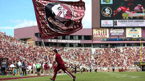 Florida State Seminoles cheerleaders during the season opener against Boise State last season at Doak Campbell Stadium in Tallahassee. (MONICA HERNDON/Tampa Bay Times)