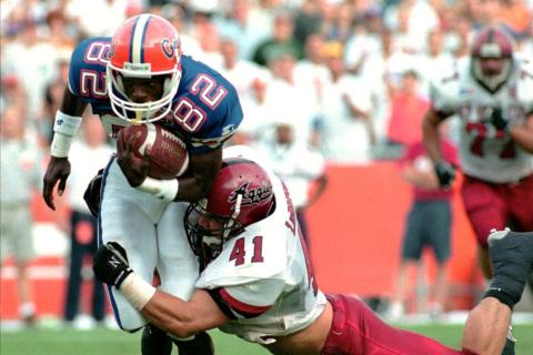 Florida receiver Aubrey Hill, shown here during a game in 1994, caught 18 touchdown passes during his Gators career in the '90s. (ST. PETERSBURG TIMES/TNS)