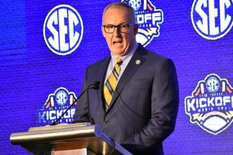 Southeastern Conference Commissioner Greg Sankey speaks at SEC Media Days last year in Hoover, Ala. (ERIC BLUM/Tribune)