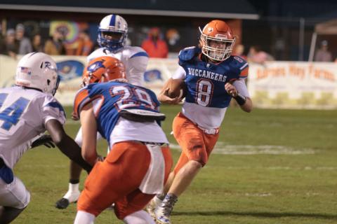 Branford quarterback Seth Heiderman, shown running against Interlachen last year, enjoyed a big opening week of distributing the ball to a handful of playmakers. (SUWANNEE DEMOCRAT)