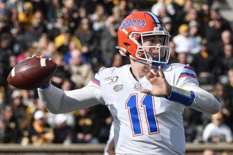 Florida Gators quarterback Kyle Trask passes against the Missouri Tigers at Faurot Field/Memorial Stadium on Nov. 16, 2019, in Columbia, Missouri. (ED ZURGA/Getty Images/TNS)