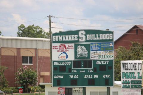 Suwannee's scoreboard is shown at Langford Stadium. (SUWANNEE DEMOCRAT))